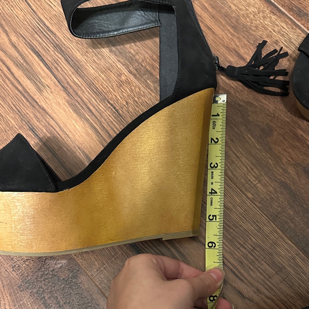 Wet Seal 8.5 Black Suede Women's Wedge Sandals - Picture 4 of 7